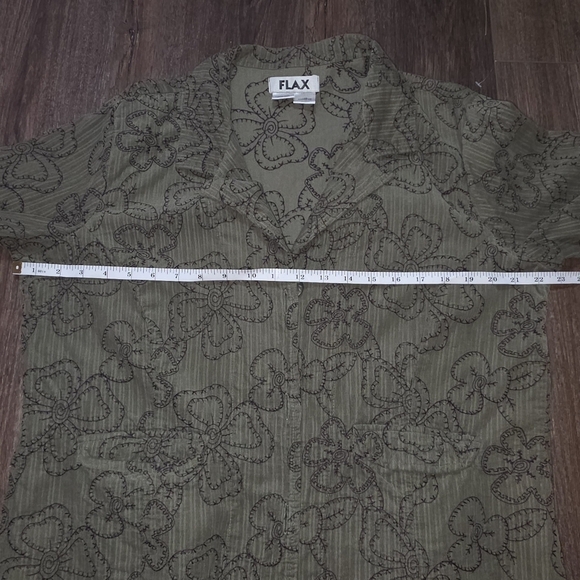 FLAX Women’s Medium Green Floral Embroidered Button Jacket – 100% Cotton - Picture 10 of 11